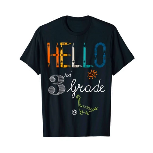 Funny School Outfits by Alice Ron Hello 3rd Grade - Funny Vintage Dinosaur First Day of School T-Shirt
