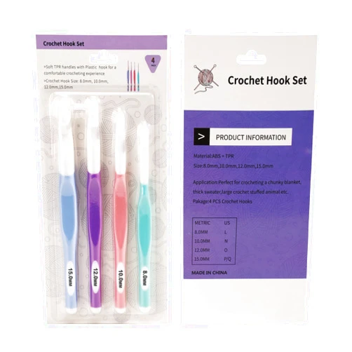 Lirmiery Crochet Hooks 4 pcs Large Sizes Crochet Hooks Ergonomic Crochet Needles Set (8mm / 10mm / 12mm / 15mm)