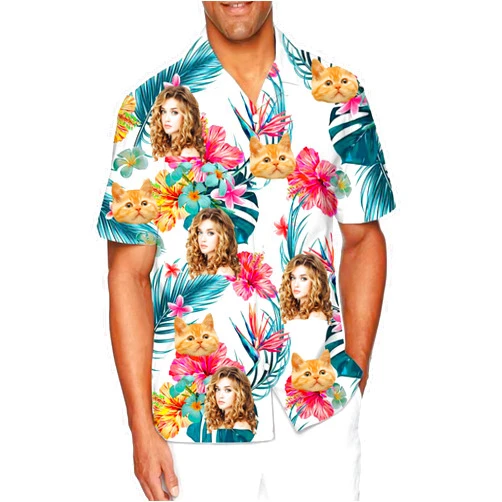 Generic Custom Hawaiian Shirt with Face Pet Face Logo Custom T Shirts Personalized Button Up Shirts for Men Fathers Birthday Gift