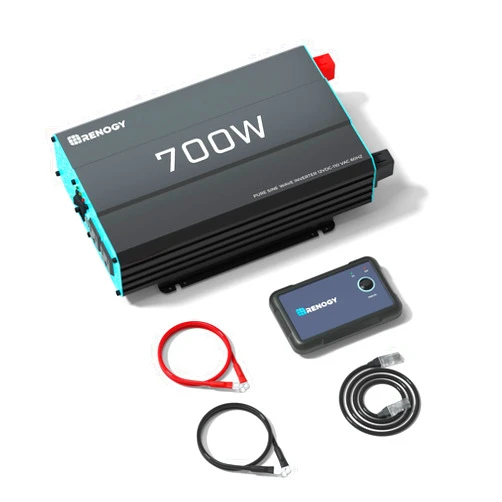 Renogy 700W Pure Sine Wave Inverter 12V DC to 120V AC Converter for Home, RV, Truck, Off-Grid Solar Power Inverter 12V to 110V with Built-in 5V/2.1A USB Port, AC Hardwire Port, Remote Controller