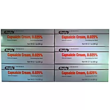 Zostrix [6 Pack] Rugby Capsaicin 0.025% Cream Generic for Zostrix 2.1 Oz. (60gm) Pack of 6