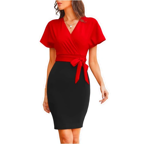 GRACE KARIN Women's Business Pencil Dress Short Sleeve Wedding Guest Office Work Dresses Cocktail Party