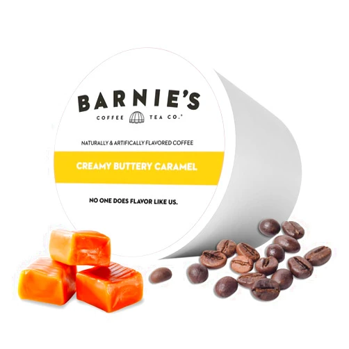 BARNIE'S COFFEE TEA CO. Barnie's Coffee Creamy Buttery Caramel Single Serve Coffee Pods with Creamy and Smooth Caramel Flavor, Medium Roast Arabica Coffee Beans Compatible with Keurig Brewers, 48 Count