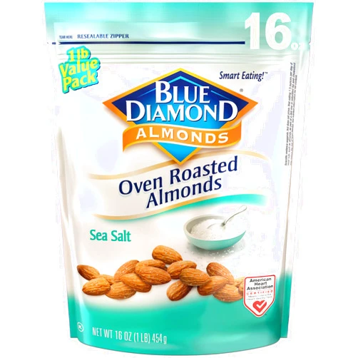 Blue Diamond Almonds Oven Roasted Snack Nuts, Sea Salt, 16 Oz Resealable Bag (Pack of 1)