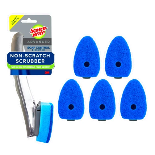 Scotch-Brite Non-Scratch Advanced Soap Control Dishwand Kit, Includes 1 Wand & 5 Refill Pads, Control Soap With A Button, Keep Your Hands Out Of Dirty Water
