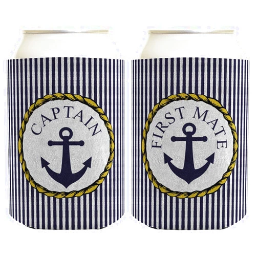 ThisWear Couple's Sailing Gift Captain and First Mate Nautical Anchor Boat Themed 2 Pack Can Drink Coolers