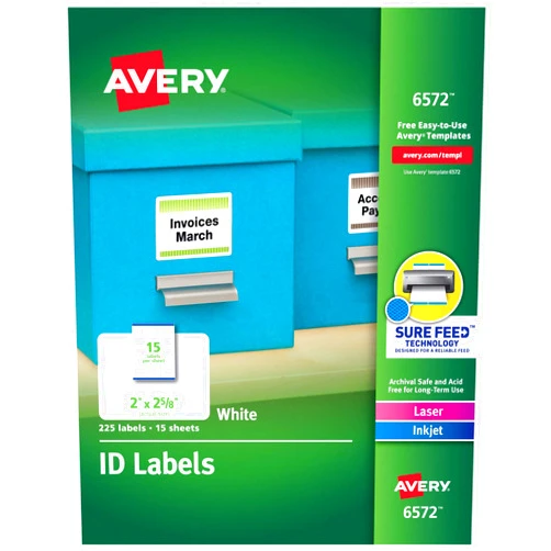 Avery ID Labels, Sure Feed Technology, Permanent Adhesive, 2
