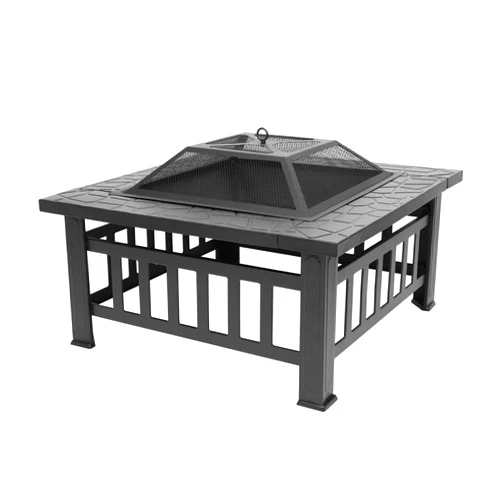 OrangeFish 32'' Fire Pit Outdoor Wood Burning Pits Table Square Cover Stove Multifunctional Fireplace Heater/BBQ/Ice Pits with Accessories for Backyard Patio Lawn Garden