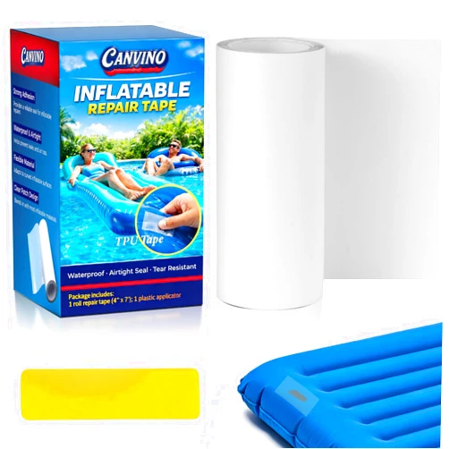 Canvino Inflatable Repair Tape 4 in x 7 ft, Waterproof Clear Repair Patch Kit for Bounce House, Pool Floats, Air Mattress, Tent, Tarp and Pool Toys