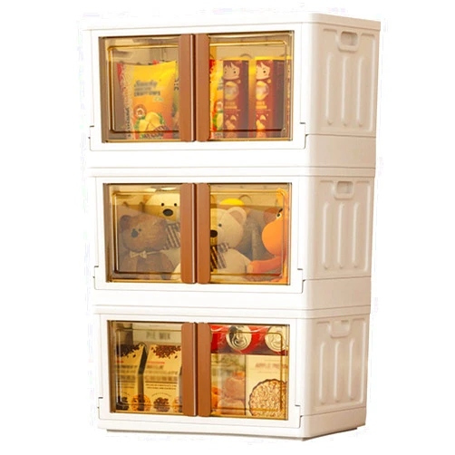 RUYICZB 76QT Storage Bins with Lids, 3 Tier Plastic Closet Organizers and Storage, Dual Open Collapsible Storage Bins Foldable Stackable Storage Cabinet for Home Office Bedroom Study