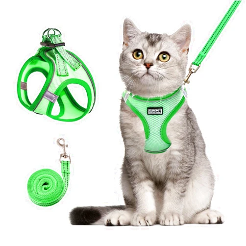BETMAYPET Cat Harness and Leash Set, Soft and Breathable Vest with Reflective Strip, Escape Proof Kitten Harness, Easy to Wear for Cats Walking and Traveling (Green, S)