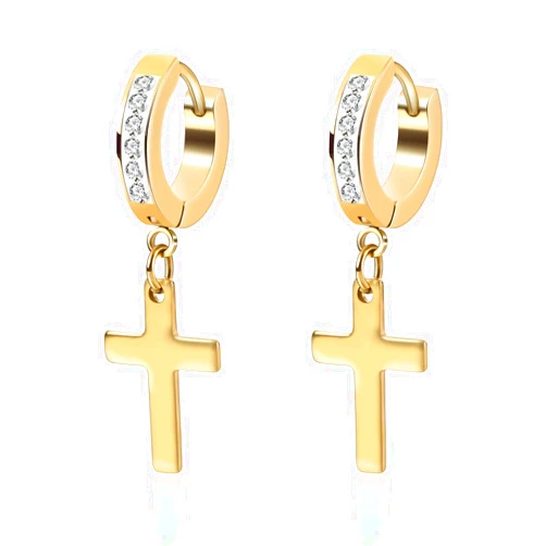 QGoliver Cross Earrings for Men Stainless Steel Cubic Zircon Hinged Hip Hop Jewelry Dangle Huggie Hoop Earrings for Women