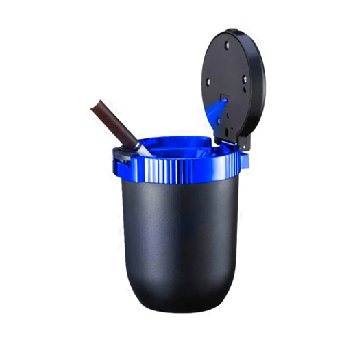Smilfuy Car Ashtray with Lid Smell Proof, Detachable Stainless Smokeless Ash Tray with LED Blue Light, Portable Mini Car Trash Can, Windproof Auto Ashtray Cup Holder for Car Home Outdoor Travel (Blue)