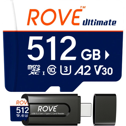 ROVE Ultimate Micro SD Card microSDXC 512GB Memory Card with USB 3.2 Type C Card Reader 170MB/s C10, U3, V30, 4K, A2 for Dash Cam, Android Smart Phones, Tablets, Games