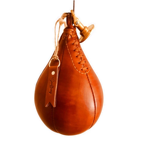 Geoffrey Retro Speed Punch Ball Bag with Brass Fitting Hanging | TAN Leather Vintage Boxing Training | Size 5 | GEOFFREY (Tan)