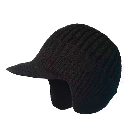Generic Cozy Head Beanie, Winter HeadBeanie w/Visor & Earflaps for Men, Beanie Knitted Hat with Fleece Lining for Men Women