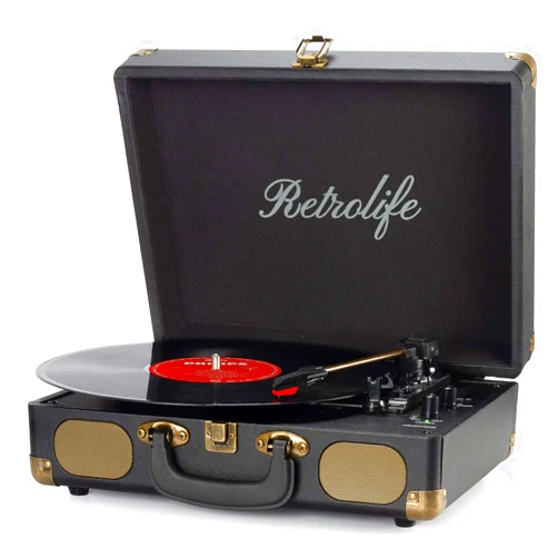 Retrolife Vinyl Record Player 3-Speed Bluetooth Suitcase Portable Belt-Driven Record Player with Built-in Speakers RCA Line Out AUX in Headphone Jack Vintage Turntable