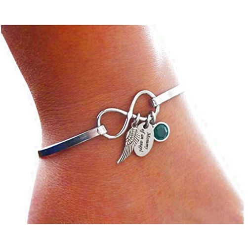 Madie's Charms Mommy of an Angel Infinity Bracelet - Angel Wing - Birthstone - Baby Memorial Gifts - Sympathy - Miscarriage Jewelry - Remembrance - Bereavement - Custom - Personalized