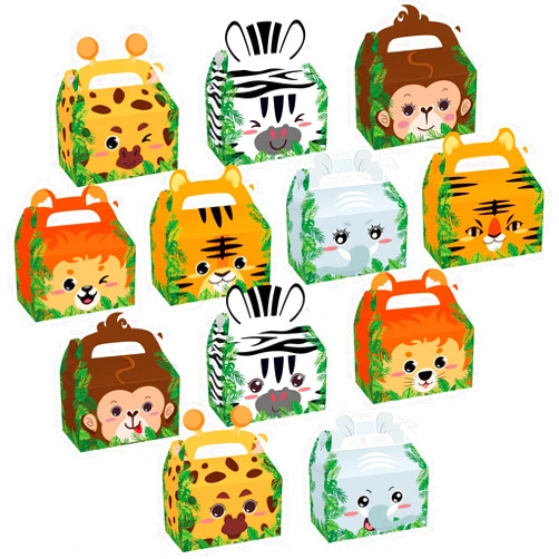Cieovo 24 Pack Safari Animals Party Favor Cardboard Treat Box Zoo Animals Party Gift Boxes Children Birthday Party Goody Bags Treat Boxes for Jungle Theme Boys Girls Kids Birthday Baby Shower Supplies