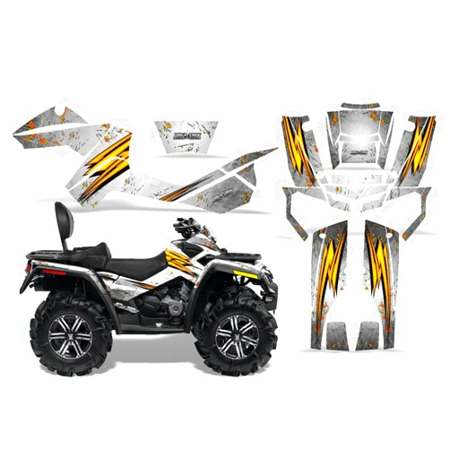 CreatorX Graphics Kit Decals Stickers for Can-Am Outlander MAX 500 650 800R Graphics Speed Bolts White