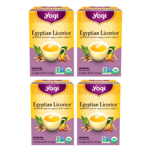 Yogi Tea Egyptian Licorice Tea - 16 Tea Bags per Pack (4 Packs) - Organic Licorice Tea Bags - Includes Licorice Root, Cinnamon Bark, Orange Peel, Ginger Root, Cardamom Pod & More