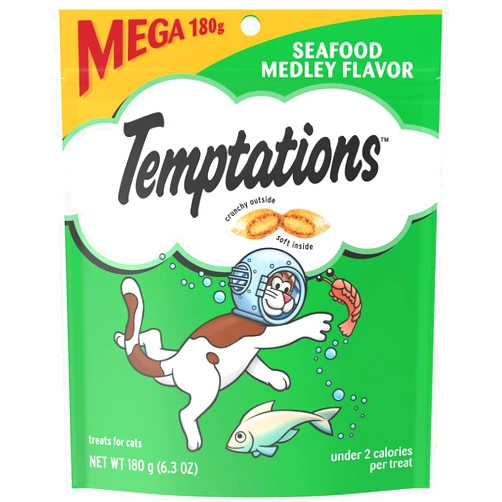 TEMPTATIONS Classic Crunchy and Soft Cat Treats Seafood Pack of 10