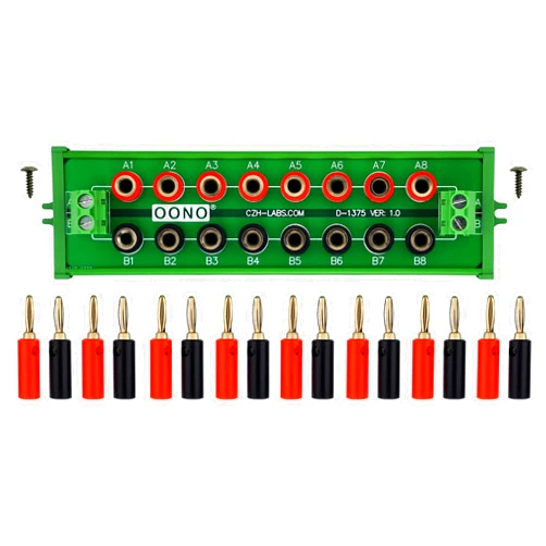 OONO Screw Mount 2 x 8 Position Banana Jack Distribution Module, DC Power Strip