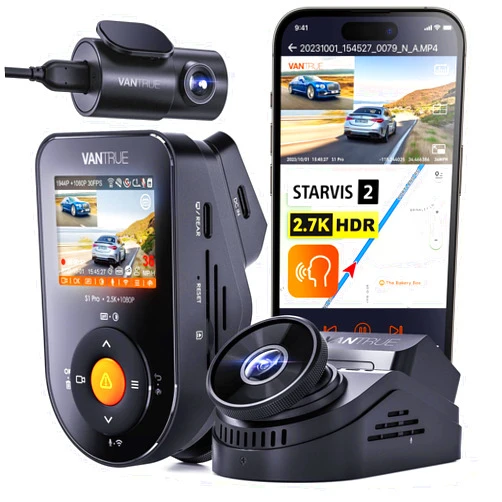 Vantrue S1 Pro 2.7K Front and Rear 5G WiFi Dual Dash Cam, STARVIS 2 HDR Night Vision, 1440P 60FPS Hidden Dash Camera for Cars, Built-in GPS, Voice Control, 24 Hours Parking Mode, Support 512GB Max