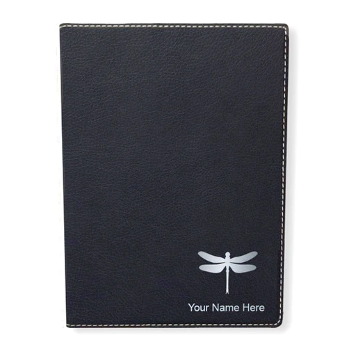SkunkWerkz Small Portfolio Notepad, Dragonfly, Personalized Engraving Included (Black)