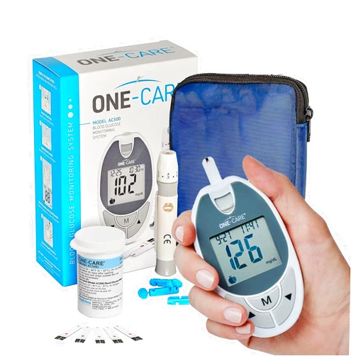 ONE-CARE™ Blood Sugar Testing Kit: Glucose Monitoring System with Meter, 10 Test Strips, Lancing Device, 10 Lancets, and Carrying Case -Complete Self-Testing Kit with Glucometer, Strips, and Lancets