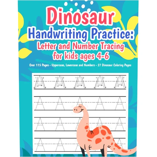 By Anne Fluff (Author) Dinosaur Handwriting Practice: Letter and number tracing for kids ages 4-6: over 115 Pages, Uppercase, Lowercase and Numbers, including 27 Dinosaurs to color. Perfect Christmas gift for kids.