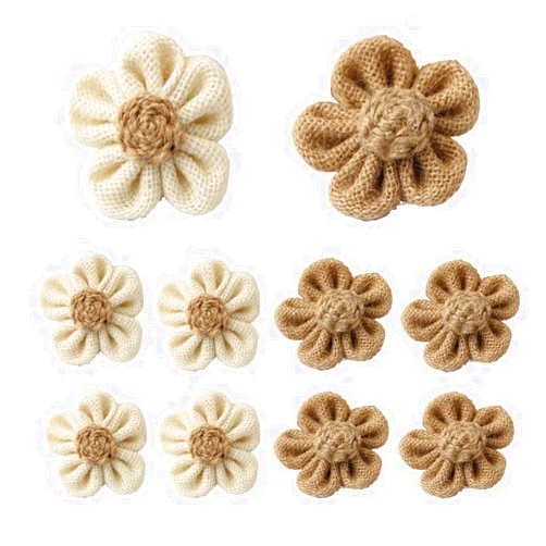 Opexicos 10Pcs Handmade Natural Jute Burlap Hessian Flower DIY Craft Supplies Vintage Favor Rustic Christmas Party Wedding Decoration