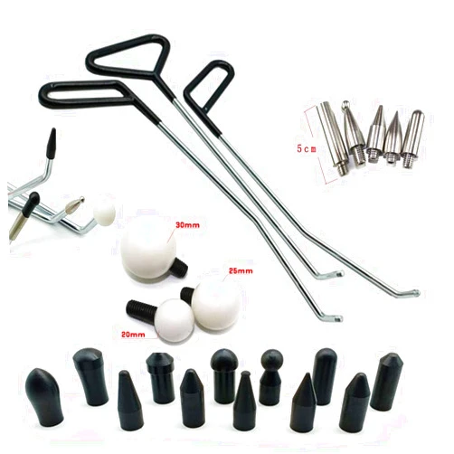 Houshan Paintless Dent Repair Tools 6 Pieces of Dent Removal Rods with Awl Head Paintless Dent Removal Kit Car Auto Body Dent Removal of Hail Dents and Door Ding (3pcs Rod 20 pcs Pen)