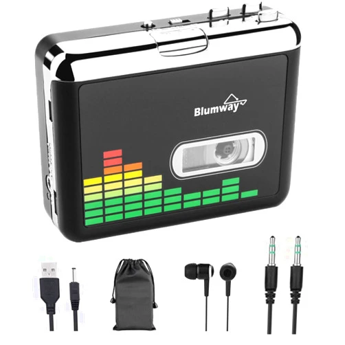 BlumWay USB Cassette to MP3 Converter, Portable Walkman Cassette Tape Player to MP3 Digital Converter, Audio Music Player Cassette Recorder with Earphone, No Need Computer