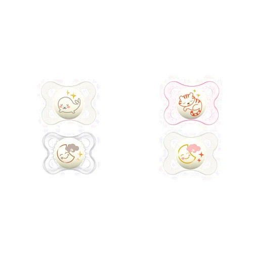 MAM Night Pacifiers for Babies 0-6 Months with Glow-in-Dark and Self Sterilizing Case (2 Pacifiers)