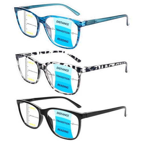 COJWIS Progressive Multifocus Reading Glasses Blue Light Blocking,Spring Hinge Readers for Women Men (Mix Color-2, 2.25, multiplier_x)