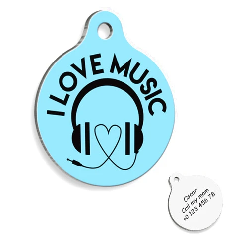 Tontik shop I Love Music Personalized Dog Tag - Custom Name Tag - ID Tag for Dog & Cat - Customized Pet Tags - Dog & Cat Name id Tag - Dog Name Tag - Engraved Dog Tag