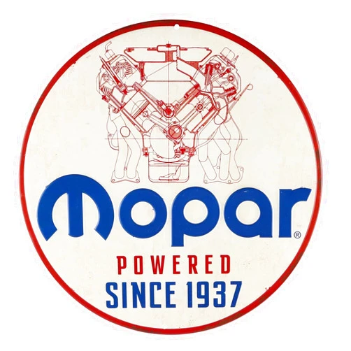 Open Road Brands Mopar Powered Since 1937 Round Embossed Metal Sign - Vintage Mopar Sign for Garage or Man Cave