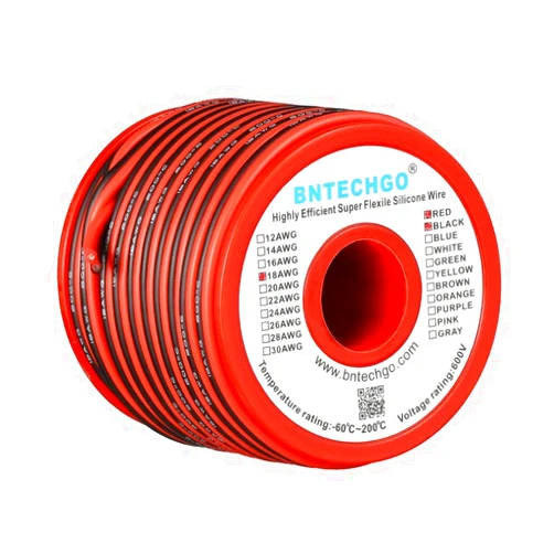 BNTECHGO 18 Gauge Flexible 2 Conductor Parallel Silicone Wire Spool Red Black High Resistant 200 deg C 600V for Single Color LED Strip Extension Cable Cord,model,50ft Stranded Tinned Copper Wire