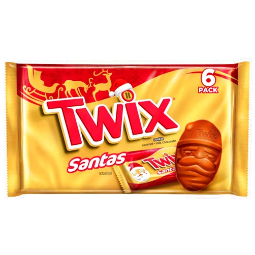 TWIX Holiday Caramel Singles Size Chocolate Cookie Bar Candy Santa 1.06-Ounce Bar 6-Count Pack