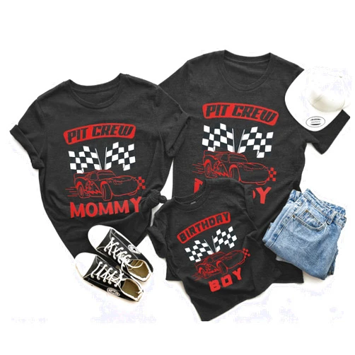TAOHONG Birthday Family Matching Shirts Race Car Birthday Boy Party Shirt Family Matching Outfits Cute Vacation Tops