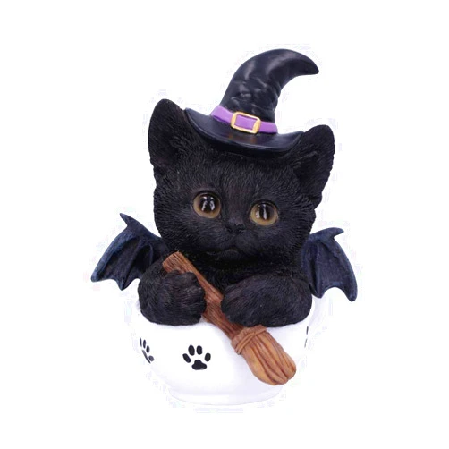 Nemesis Now Kit Novelty Tea Cup Witch Cat Figurine, Polyresin, Black, One Size