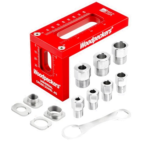 Woodpeckers Universal Cross Dowel Jig, Deluxe Kit, Includes 7 Drill Guide Bushings, USA Made, Accomodates All Cross-Dowel Sizes - UCDJ