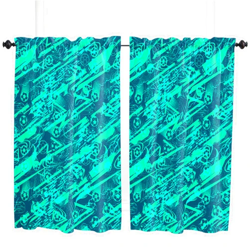 Pinroote Short Curtains 45 Inch Length - 2 Panels, Football Rod Pocket Curtain Panels, Soccer Sports Turquoise Abstract Art Modern Window Treatment for Bedroom/Kitchen/Bathroom, 104W x 45L Inch
