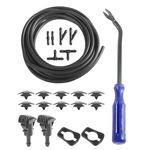 UBOG 22PCS Windshield Washer Hose Kit,13FT Washer Fluid Hose,6 PCS Hose Connectors,2 Fan Nozzles,Car Accessories Windshield Fluid Hose Replacement,Suitable for Most Car Windshield Fluid Tubing