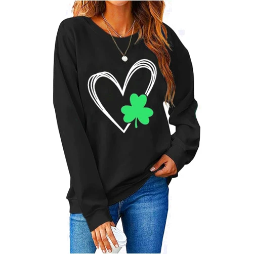 omzura Womens Irish Clover St Patricks Day Sweatshirt Lucky Shamrock Long Sleeve Casual Pullover Graphic Top