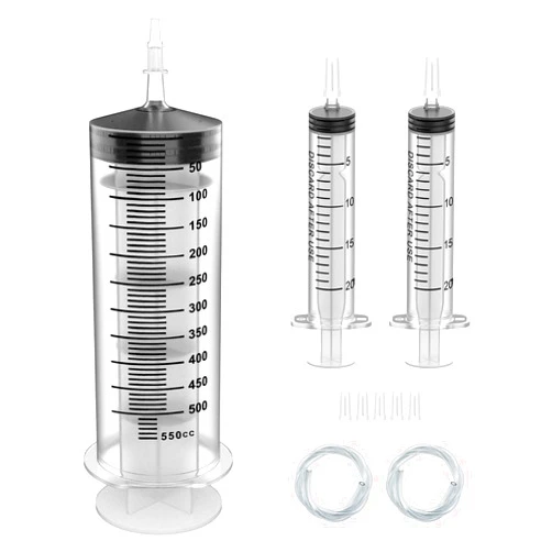 Omawrf 500ML Extra Large Syringe and 2 Pack 20ML Plastic Syringes with Tip Adapter&Soft Tube, Sterile Individually Wrapped Measurement and Dispensing Syringe Tools for Science Labs,Feeding Pets(500ml, 1)