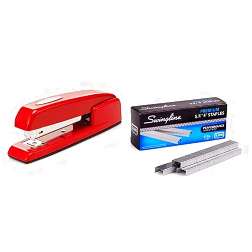 Swingline Stapler, 747 Iconic Desktop Stapler, 25 Sheet Capacity, Rio Red (74736) AND Swingline Staples, S.F. 4, Premium, 1/4 inches Length, 210/Strip, 5000/Box, 1 Pack (35450)