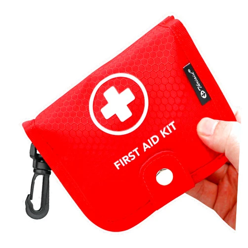 THRIAID Small First Aid Kit, 100 Pieces Water-Resistant Well Organzied Pouch with Rotatable Buckle - Ideal for Outdoor, Travel, Biking, Camping, Hiking, Car (Red)