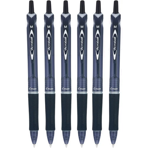 PILOT Acroball Colors Advanced Ink Refillable & Retractable Ball Point Pens, Medium Point, Black Ink, 6 Pack